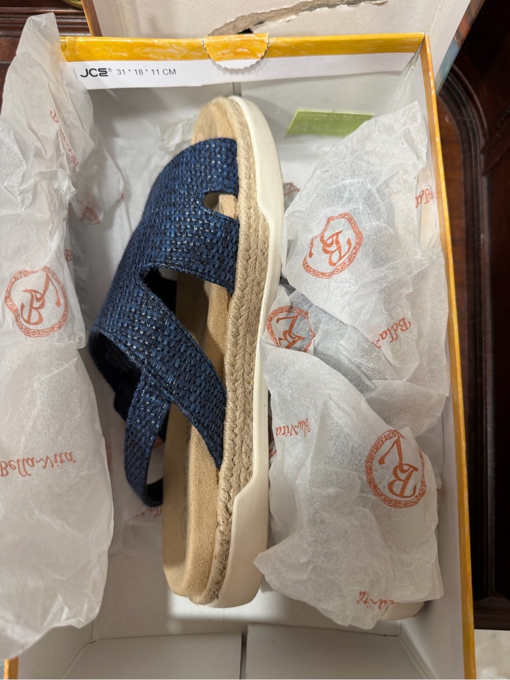Bella Vita Navy Woven Slingback Sandals - Picture 3 of 8